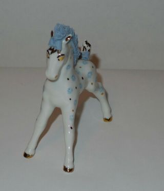 MZ Irish Dresden Lace Blue & White Horse/Pony Figurine Made Ireland VG/Exc 5