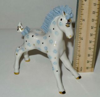 MZ Irish Dresden Lace Blue & White Horse/Pony Figurine Made Ireland VG/Exc 8