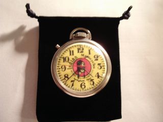 Old 16s Pocket Watch Stop/watch Indian Motorcycle Theme Dial & Case Runs Well.