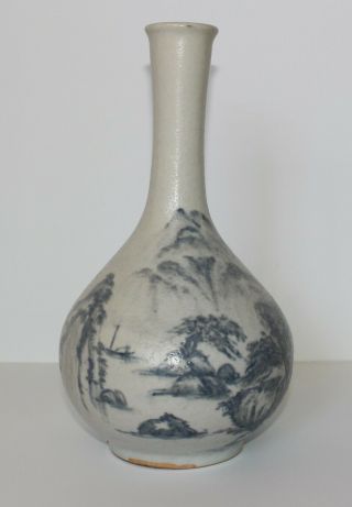 Antique Chinese Japanese Celadon Porcelain Vase Landscape Signed