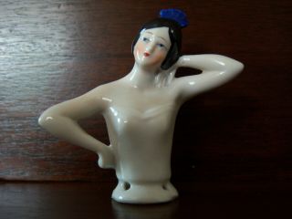 Vintage 3 " Tall Victorian Porcelain Pin Cushion Or Brush Doll Half Body Germany