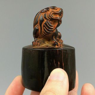 Handmade Seal Collected Figurines China Old Antique Natural Ox Horn Carved Beast