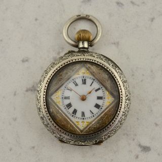 C.  1900 Antique Ladies Swiss Enamelled Open Face Pocket Watch 935 Sterling Silver