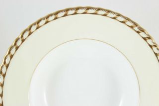 SET (S) 4 RIM SOUP BOWLS VINTAGE MINTON CHINA COMMODORE S112 EMBOSSED GOLD CREAM 4