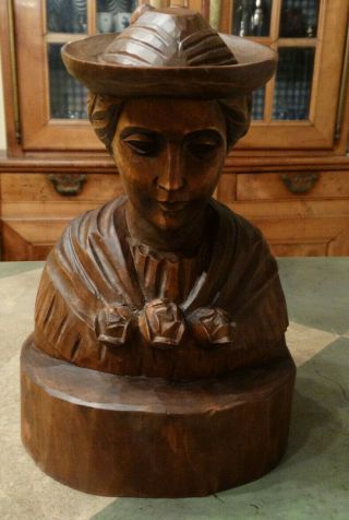 Alfred Zwink Oberammergau Wood Carving Woman With Hat And Flowers