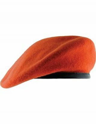 Beret (bt - D12/04) Orange With Leather Sweatband Size 6 7/8 " (unlined)
