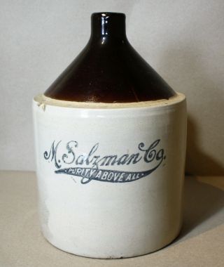 Antique M.  Salzman Co. ,  Ny " Purity Above All " Ceramic Whiskey Jug 2 Gallon,  C1906