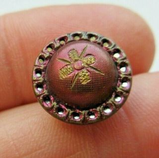 Fabulous Small Antique Vtg Tinted Metal Button W/ Mirror Back Rim 1/2 " (k)