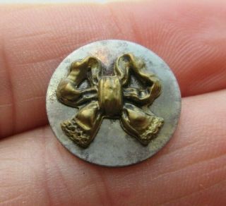 Darling Antique Vtg Victorian Steel Disc Metal Picture Button Ribbon Bow (k)