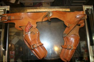 Vintage Hubley Rodeo Cap Gun With Double Leather Holster Jsh