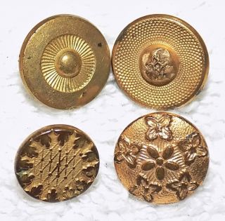 Antique Golden Age Gold Gilt One Piece Buttons W/ Back Marks 1810 - 1840 Fr