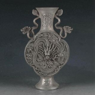 Chinese Silvering Copper Dragon Vase Made By The Royal Daqingbt0029