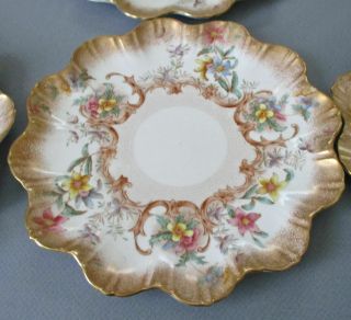 12 Antique English Porcelain Cabinet Plates HP Enamel FLOWERS w Gilt POINTONS 3