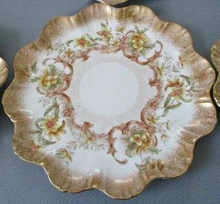 12 Antique English Porcelain Cabinet Plates HP Enamel FLOWERS w Gilt POINTONS 4