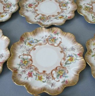 12 Antique English Porcelain Cabinet Plates HP Enamel FLOWERS w Gilt POINTONS 6