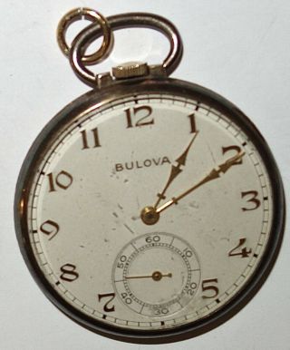 Antique Bulova 15j 17ah Deco Pocket Watch W/10k Rolled Gold On Sterling Case