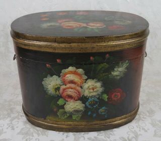 Vintage Large Wooden Hand Painted Folk Art Primitive Storage Box Floral Design
