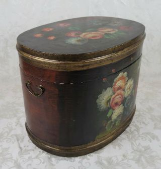 Vintage Large Wooden Hand Painted Folk Art Primitive Storage Box Floral Design 3
