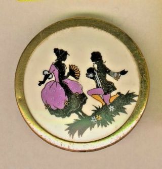 Large French Romantic Couple On Porcelain Set In Brass Button