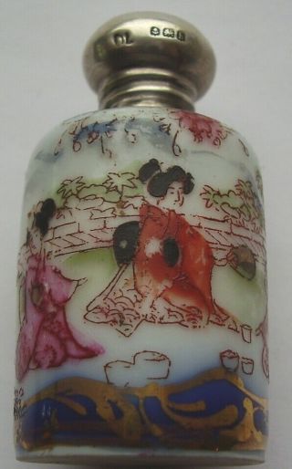 Antique Oriental Porcelain Snuff Bottle Perfume Bottle Hand Painted C1907