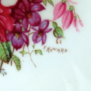 Pink Hammersley Signed F.  Howard Floral Bouquet Tea Cup and Saucer Set 4