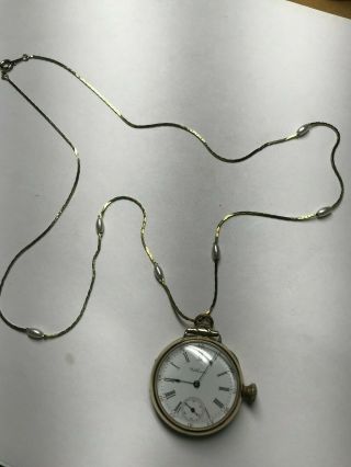 1897 Running Ladies Gold Filled Waltham Pocket Watch And Chain