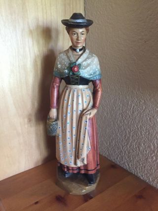 Oberammergau Germany Bavarian Woman Hand Carved Figurine 11.  5 Inches.