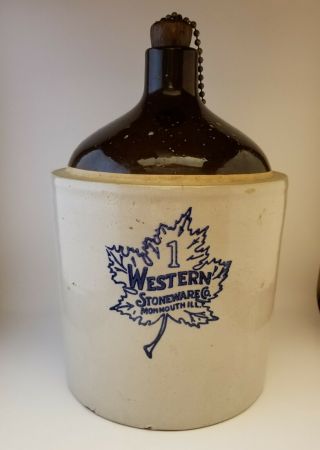 Maple Leaf - Western Stoneware Co.  1 Gallon Moonshine Whiskey Jug 1920 - 30 