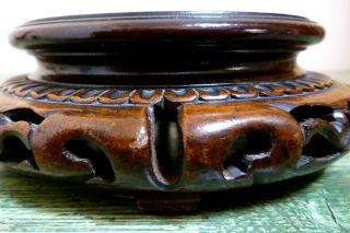 ANTIQUE CHINESE CARVED PIERCED WOODEN FOOTED VASE / POT STAND GOOD COLOUR PATINA 3