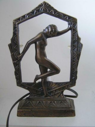 Art Deco Metal Nude Dancing Woman Figural Boudoir Lamp 9 " X6 "