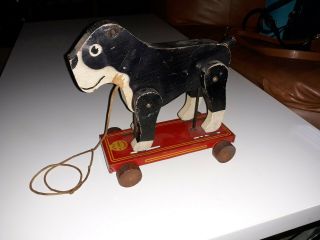 Vintage Frantz Walking Boston Terrier Pull Toy Wood Metal - Usa