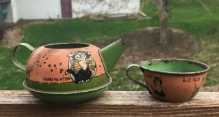 Rare Vintage 1930s Tin Litho Disney Pinocchio Teapot Cup Ohio Art Children 