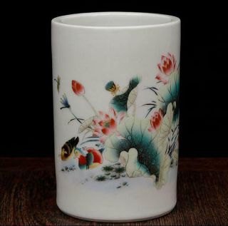 Old Chinese Handmade Famille - Rose Porcelain Lotus Brush Pot\guangxu Mark B02