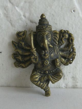 Fine Old India Thai Hindu 8 Arm Lord Ganesha Deity Brass Necklace Pendent Amulet