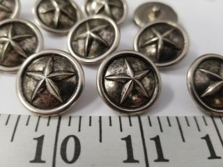 Vintage Buttons Set Of 12 Antique Star Silver Metal Tuz2805