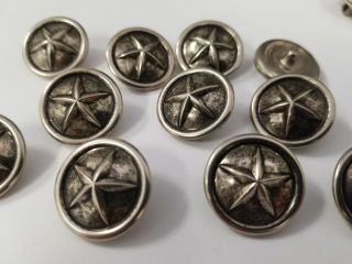 VINTAGE BUTTONS SET OF 12 ANTIQUE STAR SILVER METAL TUZ2805 2