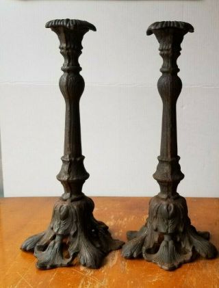 Pair Vintage Rustic Large Candlestick Holders Mantle Gothic Decorating 19 " Tall