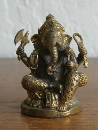 Fine Old India Hindu Sitting On Lotus Lord Ganesha Deity Brass Statue Sculpture