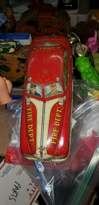 Vintage Marx Tin Litho Friction Fire Dept Chief No.  1