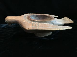 Primitive Hand Carved Wooden Woodenware Winged Bird Bowl Utensil 12 1/2 " Long