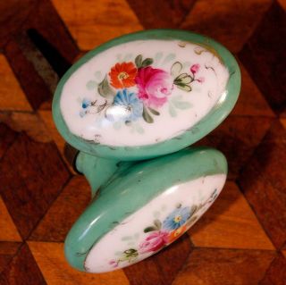 2 Green Gilded Vintage French Ceramic Porcelain Door Knobs Handles Limoges Halga 2