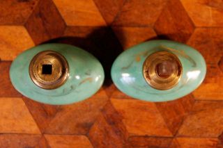 2 Green Gilded Vintage French Ceramic Porcelain Door Knobs Handles Limoges Halga 3