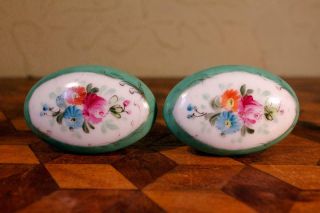 2 Green Gilded Vintage French Ceramic Porcelain Door Knobs Handles Limoges Halga 4