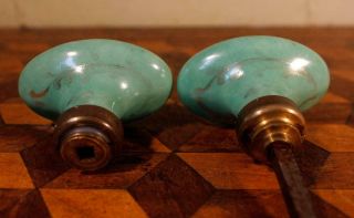 2 Green Gilded Vintage French Ceramic Porcelain Door Knobs Handles Limoges Halga 5