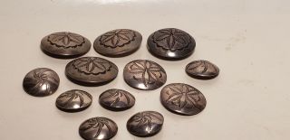 12 Old Silver Buttons - Navajo?mexico?etched - 1in - 1.  5in - Sewing - Nr