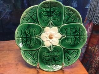 English Majolica Water Pond Lily Flower Plate Late C.  1800s