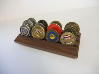 Small Military Challenge Coin Display Rack Holder,  Solid Walnut Hardwood 4