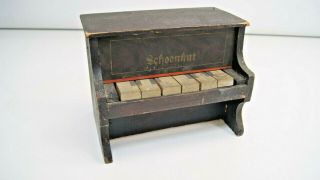 Antique Vintage Schoenhut Piano - 6 Keys Brown Wood - Miniature