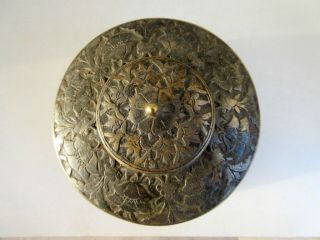 Antique Old Rare Hand Carved Brass Fine Flower Carving Mughal Islamic Pot Box 2