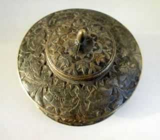 Antique Old Rare Hand Carved Brass Fine Flower Carving Mughal Islamic Pot Box 3